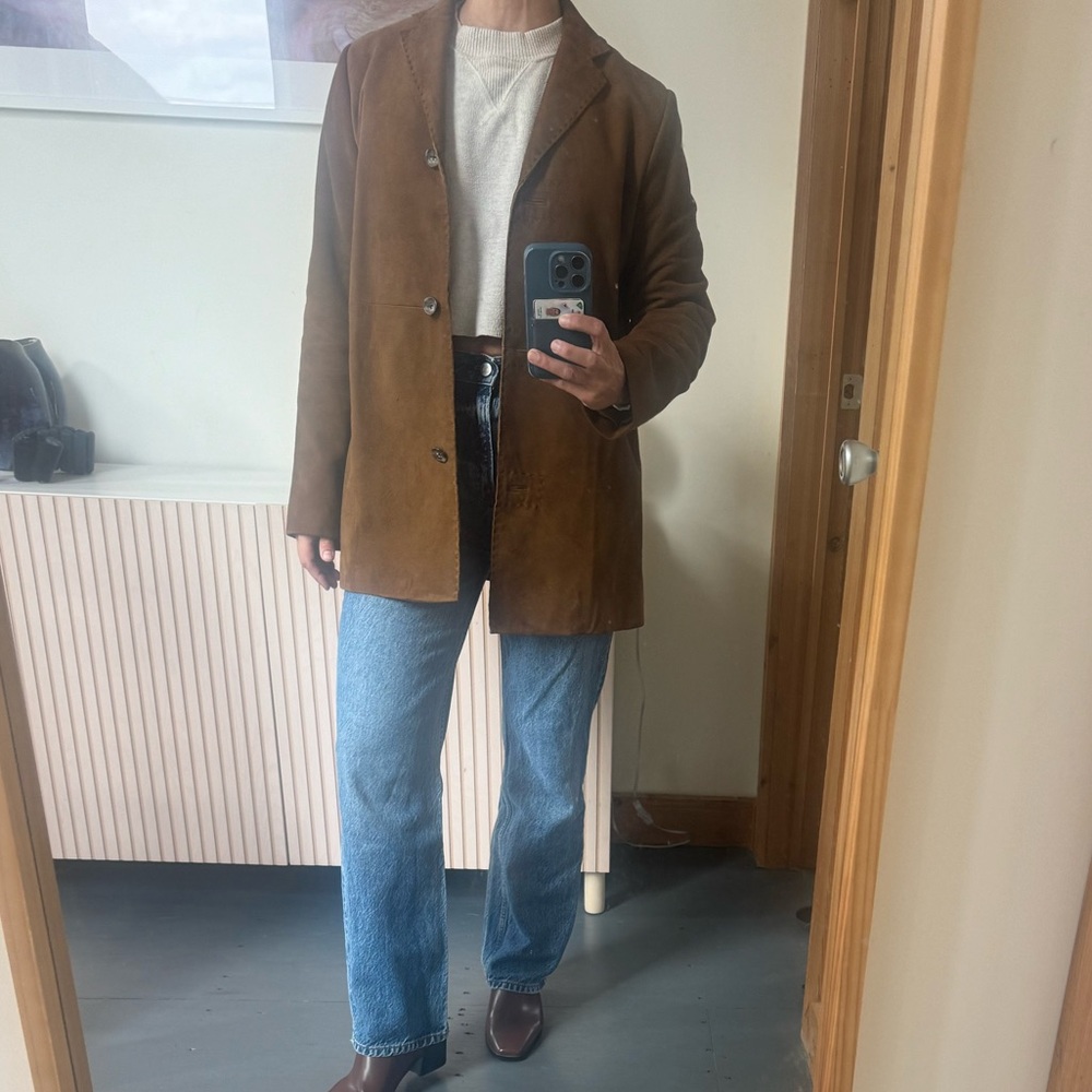 Banana Republic Coat Blazer Chocolate Brown Suede Leather Blazer Coat